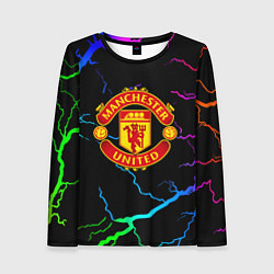 Лонгслив женский Манчестер Юнайтед неоновые молнии, цвет: 3D-принт