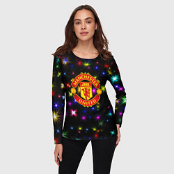 Лонгслив женский Манчестер Юнайтед праздничные огни, цвет: 3D-принт — фото 2