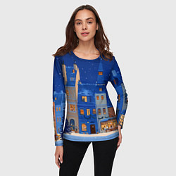 Лонгслив женский Синяя новогодняя елочка во дворе, цвет: 3D-принт — фото 2