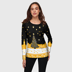 Лонгслив женский Новый год в черно-желтом стиле, цвет: 3D-принт — фото 2