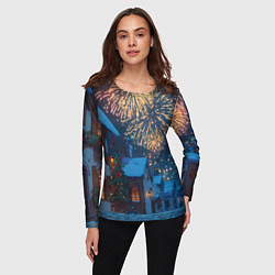 Лонгслив женский Праздничный новогодний салют, цвет: 3D-принт — фото 2