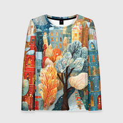 Лонгслив женский Разноцветные новогодние домики, цвет: 3D-принт
