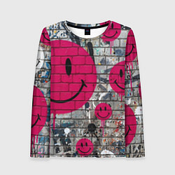Лонгслив женский Розовые смайлы граффити, цвет: 3D-принт