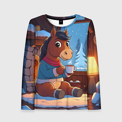Лонгслив женский Лошадка у камина, цвет: 3D-принт