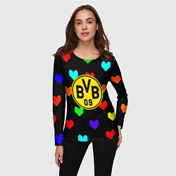 Лонгслив женский Borussia сердца паттерн, цвет: 3D-принт — фото 2