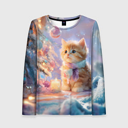 Лонгслив женский Маленький котенок встречает Новый год, цвет: 3D-принт