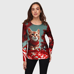 Лонгслив женский Рыжий кот - Новый год, цвет: 3D-принт — фото 2