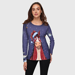 Лонгслив женский Новогодняя лошадь символ 2026 года, цвет: 3D-принт — фото 2