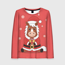 Лонгслив женский Новогодняя лошадка с подарком, цвет: 3D-принт