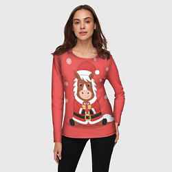 Лонгслив женский Новогодняя лошадка с подарком, цвет: 3D-принт — фото 2