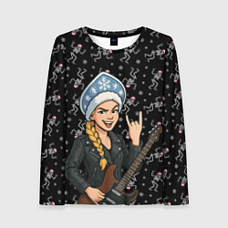 Лонгслив женский Снегурочка с гитарой - Рок, цвет: 3D-принт
