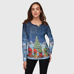 Лонгслив женский Лошадки в новогоднюю ночь, цвет: 3D-принт — фото 2