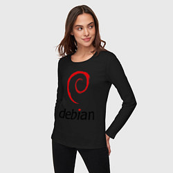 Лонгслив хлопковый женский Debian, цвет: черный — фото 2