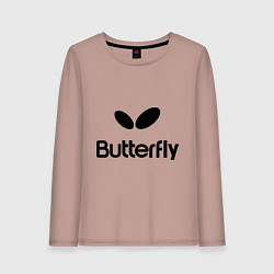 Лонгслив хлопковый женский Butterfly Logo, цвет: пыльно-розовый