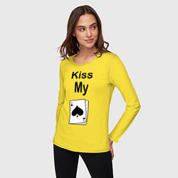 Лонгслив хлопковый женский Kiss my card, цвет: желтый — фото 2