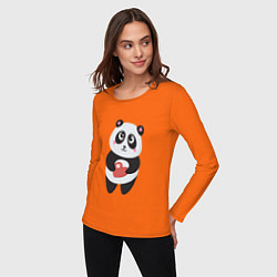 Лонгслив хлопковый женский Панда с сердечком, цвет: оранжевый — фото 2