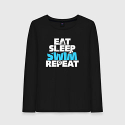 Лонгслив хлопковый женский Eat sleep swim repeat, цвет: черный