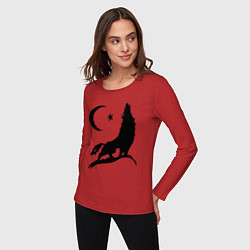 Лонгслив хлопковый женский Кавказский волк, цвет: красный — фото 2