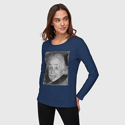 Лонгслив хлопковый женский Энштейн дурачится, цвет: тёмно-синий — фото 2
