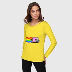 Лонгслив хлопковый женский Nyan Cat, цвет: желтый — фото 2
