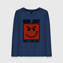 Лонгслив хлопковый женский Bon Jovi: Have a nice day, цвет: тёмно-синий