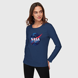 Лонгслив хлопковый женский NASA: Cosmic Logo, цвет: тёмно-синий — фото 2
