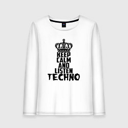 Лонгслив хлопковый женский Keep Calm & Listen Techno, цвет: белый