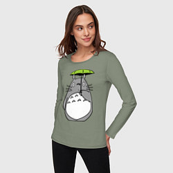 Лонгслив хлопковый женский Totoro с зонтом, цвет: авокадо — фото 2