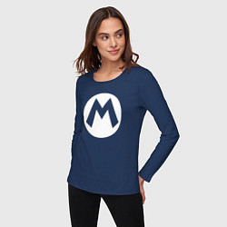 Лонгслив хлопковый женский Символ Марио, цвет: тёмно-синий — фото 2
