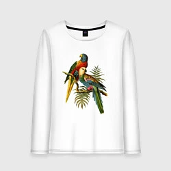 Лонгслив хлопковый женский Тропические попугаи, цвет: белый