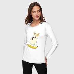 Лонгслив хлопковый женский Cat no banana meme, цвет: белый — фото 2