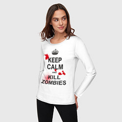 Лонгслив хлопковый женский Keep Calm & Kill Zombies, цвет: белый — фото 2