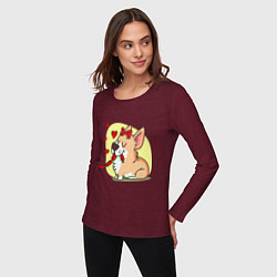 Лонгслив хлопковый женский Влюбленная собачка, цвет: меланж-бордовый — фото 2
