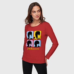 Лонгслив хлопковый женский The Beatles: pop-art, цвет: красный — фото 2