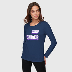 Лонгслив хлопковый женский Twitch Gamer, цвет: тёмно-синий — фото 2
