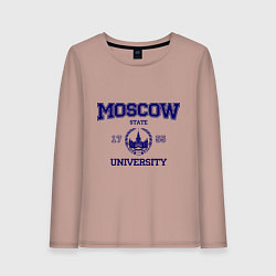 Лонгслив хлопковый женский MGU Moscow University, цвет: пыльно-розовый
