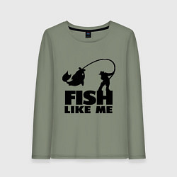 Лонгслив хлопковый женский Fish like me, цвет: авокадо