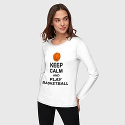 Лонгслив хлопковый женский Keep Calm & Play Basketball, цвет: белый — фото 2
