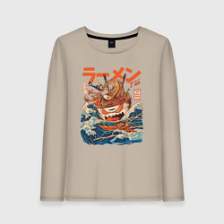 Лонгслив хлопковый женский Great Ramen: Kanagawa, цвет: миндальный