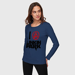 Лонгслив хлопковый женский I love Linkin Park, цвет: тёмно-синий — фото 2