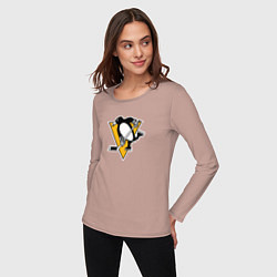 Лонгслив хлопковый женский Pittsburgh Penguins: Evgeni Malkin, цвет: пыльно-розовый — фото 2