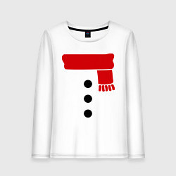 Лонгслив хлопковый женский Снеговик, пуговицы и шарф, цвет: белый