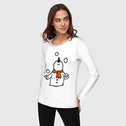 Лонгслив хлопковый женский Снеговик играет в снежки, цвет: белый — фото 2