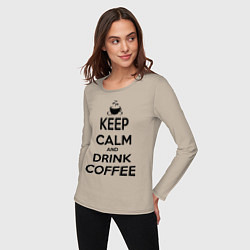 Лонгслив хлопковый женский Keep Calm & Drink Coffee, цвет: миндальный — фото 2