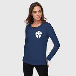 Лонгслив хлопковый женский ЧЁРНЫЙ КЛЕВЕР НА СПИНЕ, цвет: тёмно-синий — фото 2