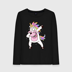 Лонгслив хлопковый женский Dabbing Unicorn, цвет: черный