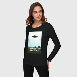 Лонгслив хлопковый женский I WANT TO BELIEVE, цвет: черный — фото 2