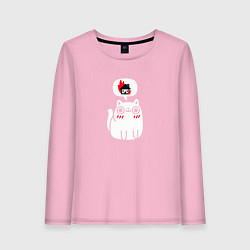 Лонгслив хлопковый женский Кот мечтатель, цвет: светло-розовый