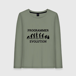 Лонгслив хлопковый женский Эволюция программиста, цвет: авокадо