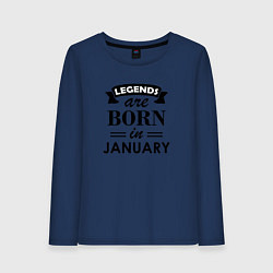 Лонгслив хлопковый женский Legends are born in january, цвет: тёмно-синий